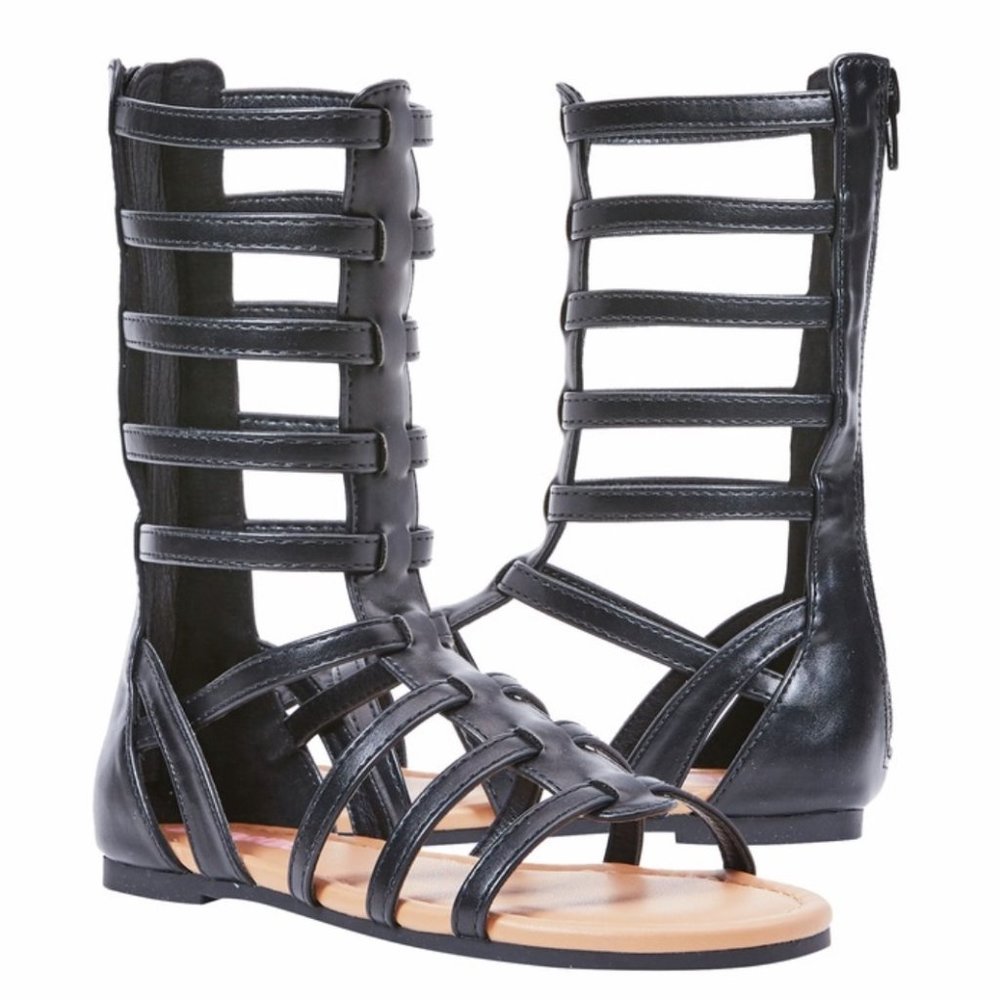 FabKids Black Tall Gladiator Zippered Sandals Size 10T Black NWT